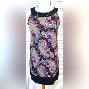 Tiana B Paisley Yoke Neck Sleeveless Drop Waist Midi dress medium